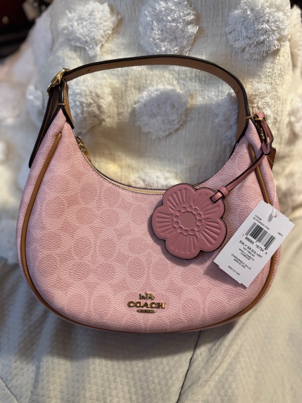 Coach powder Pink Leather Emily Shoulder Bag with Floral Tag